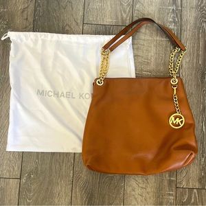 Michael Kors Jet Set Chain Medium Leather Shoulder Tote Bag- Brown MSRP $298
